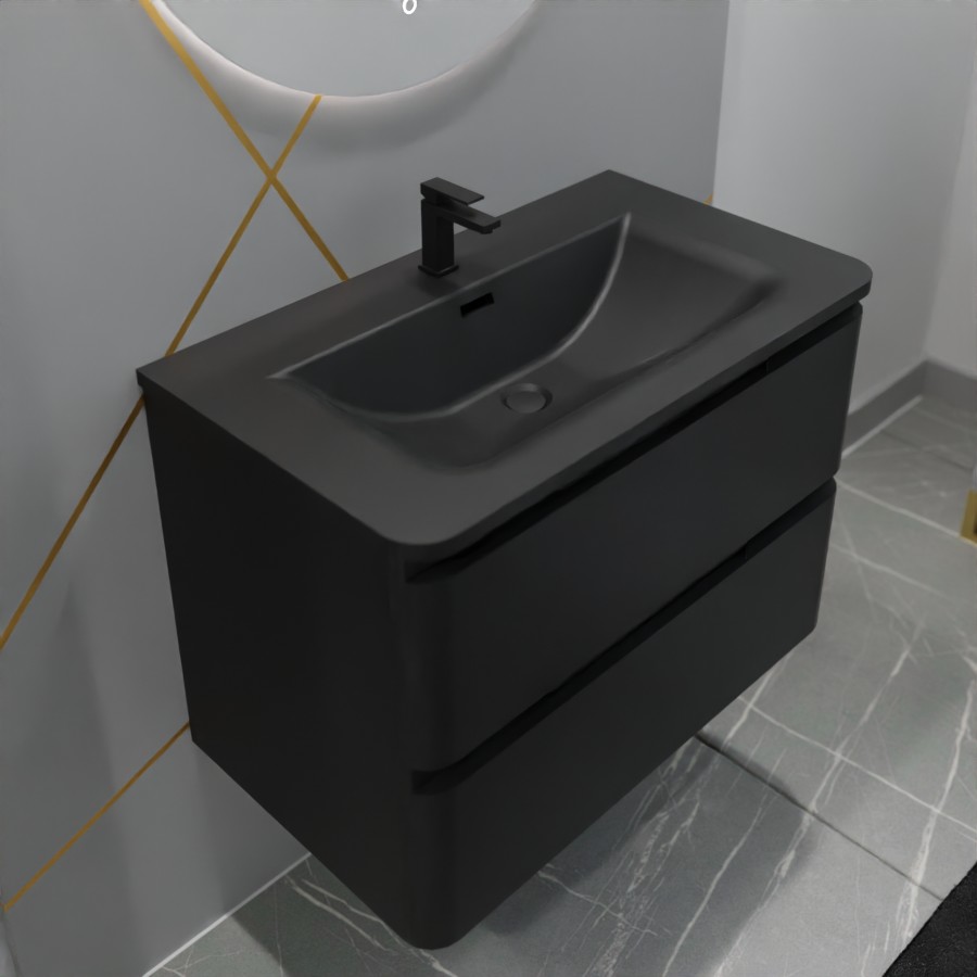 Meuble salle de bain suspendu PEARL 80 cm Noir mat