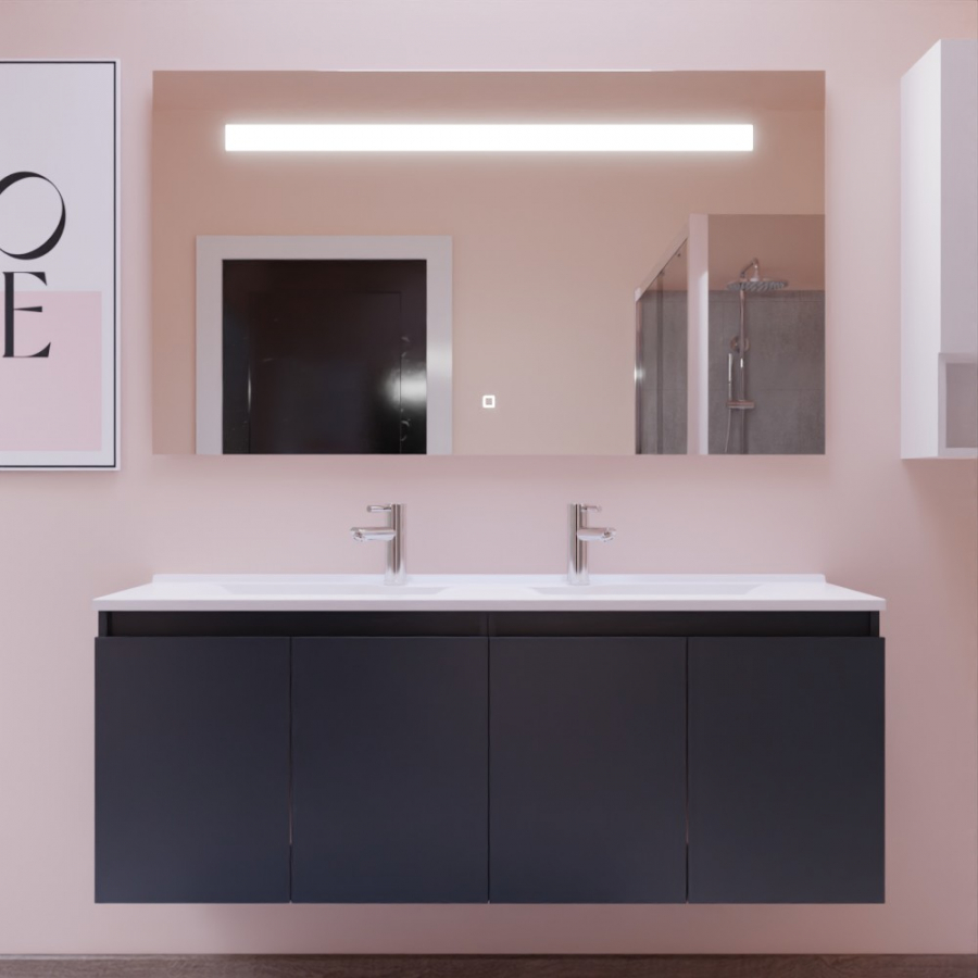 Ensemble meuble double vasque 140 cm PROLINE gris anthracite avec miroir LED Elegance